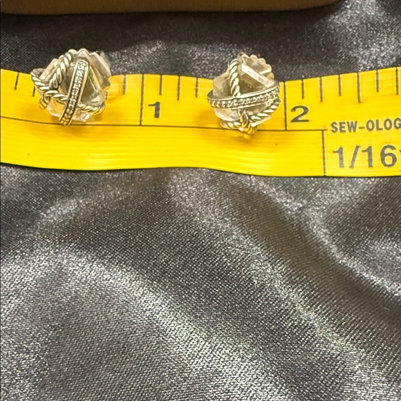David Yurman Silver Twisted Cable Knot Stud Earrings - Picture 2 of 4